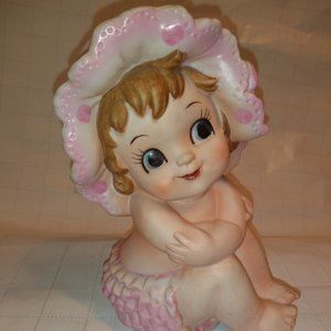 Vintage Lefton Girl with a Pink Bonnet, Bloomers